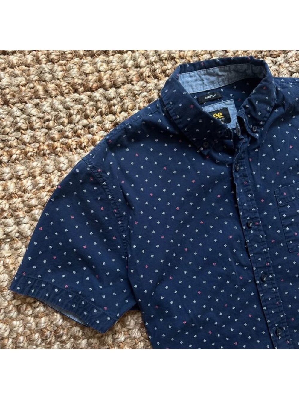 Lee Button Down Mens Shirt (Medium) Stretch Blue Short Sleeve